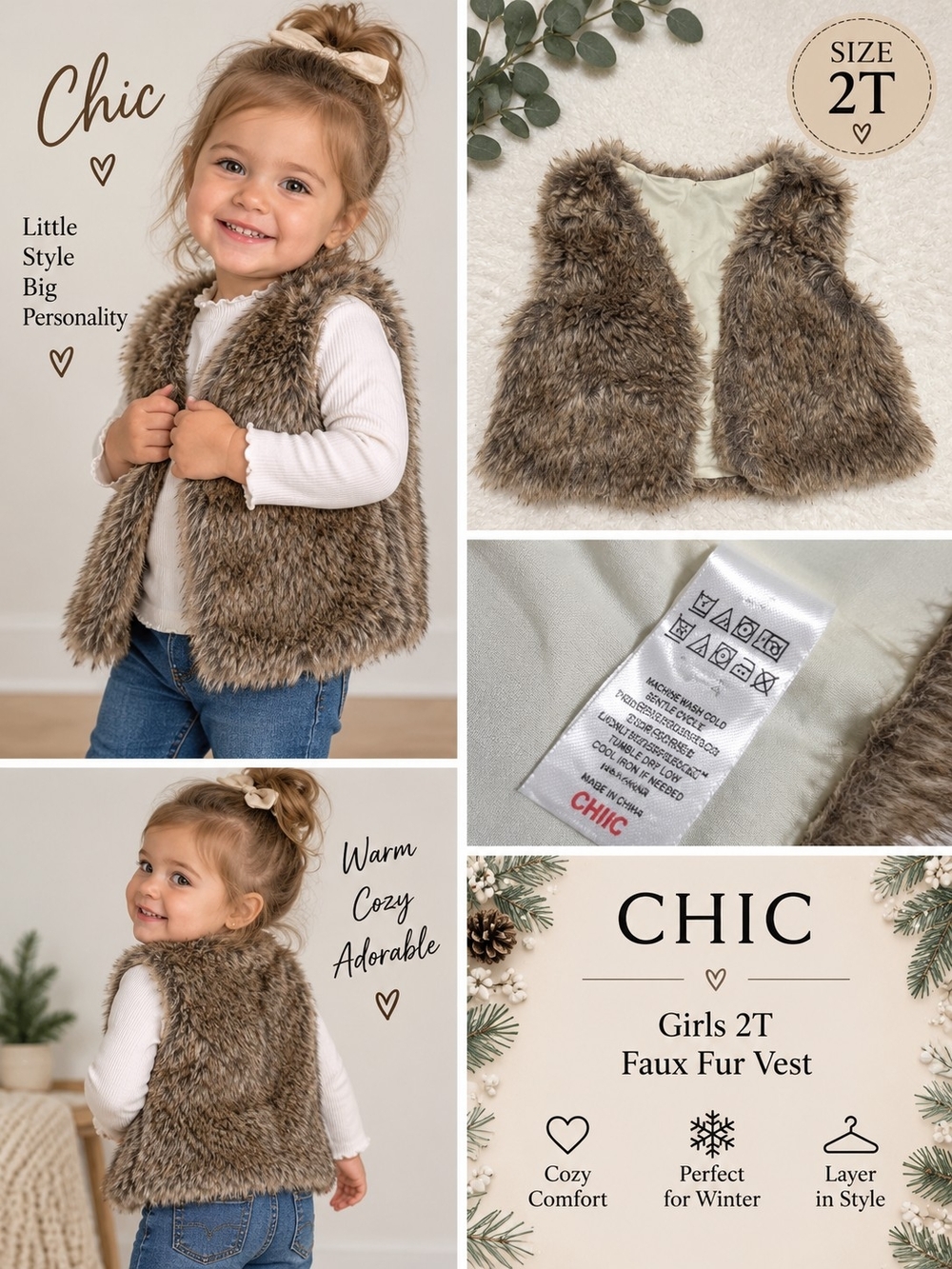 Chic girls 2T winter fur vest #33